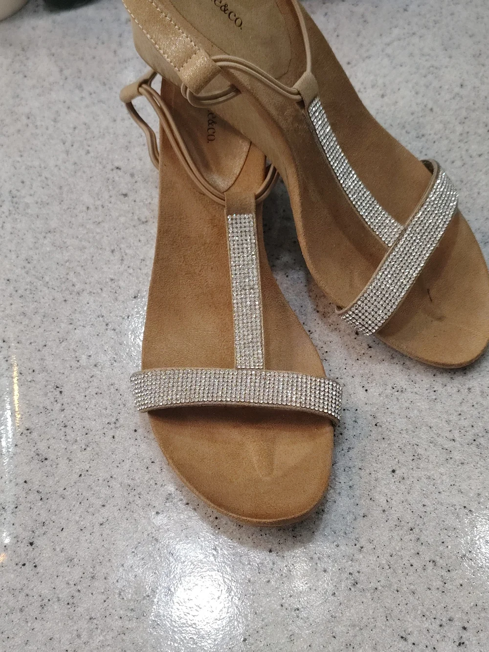 Style & Co.✨Tan Rhinestone T-Strap Sandals - Picture 4 of 7